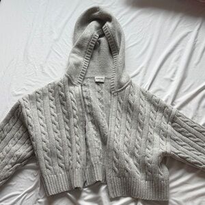 Aritzia Heather Gray Cable Knit Hooded Cardigan